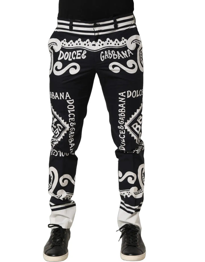Dolce &amp; Gabbana Black Cotton Poplin MarinaPrint Trouser Pants
