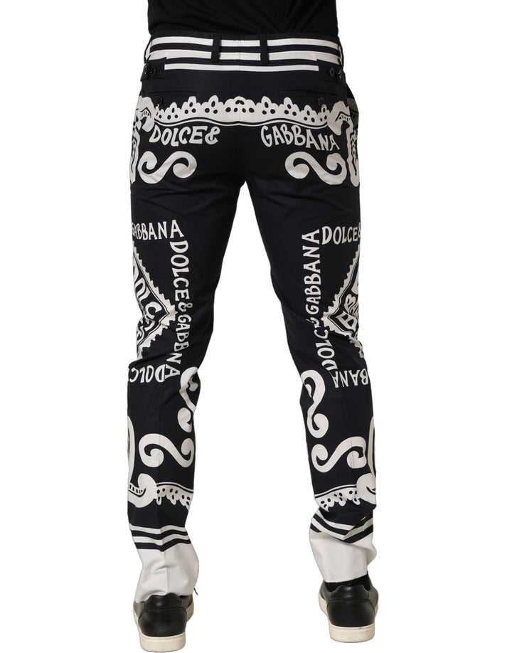 Dolce &amp; Gabbana Black Cotton Poplin Marinaprint Trouser Pants