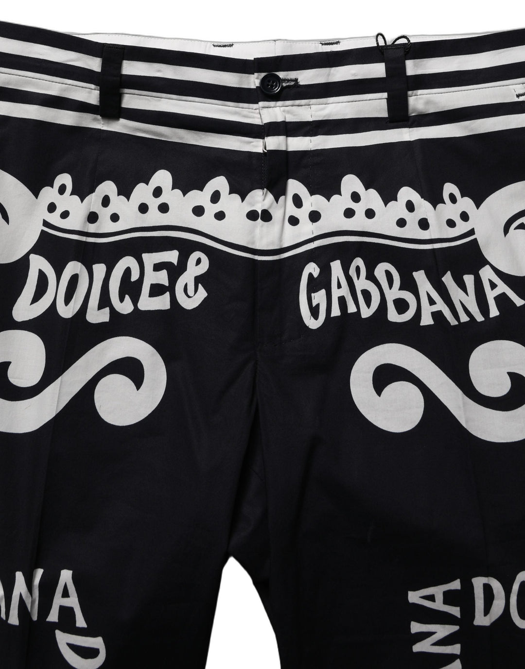 Dolce &amp; Gabbana Black Cotton Poplin Marinaprint Trouser Pants
