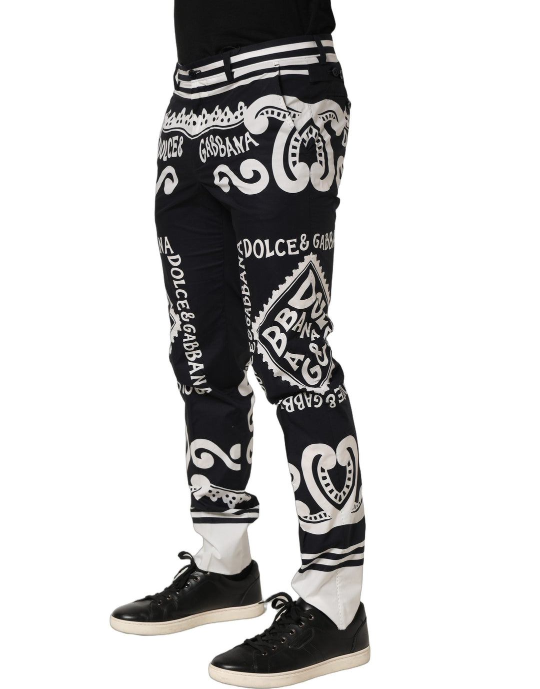 Dolce &amp; Gabbana Black Cotton Poplin Marinaprint Trouser Pants