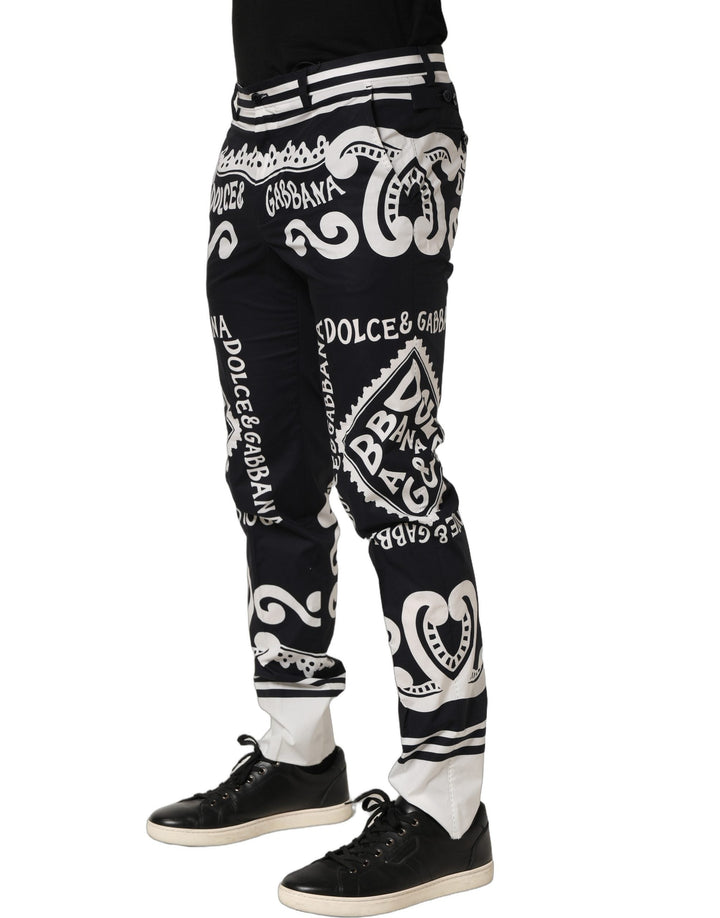 Dolce &amp; Gabbana Black Cotton Poplin Marinaprint Trouser Pants