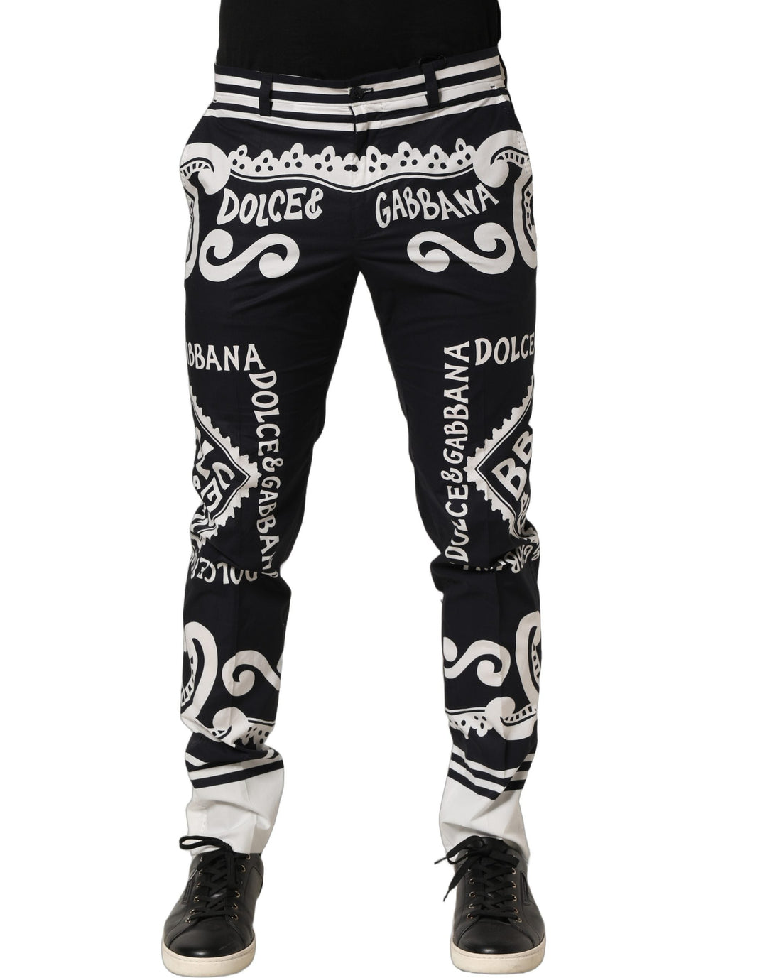 Dolce &amp; Gabbana Black Cotton Poplin Marinaprint Trouser Pants