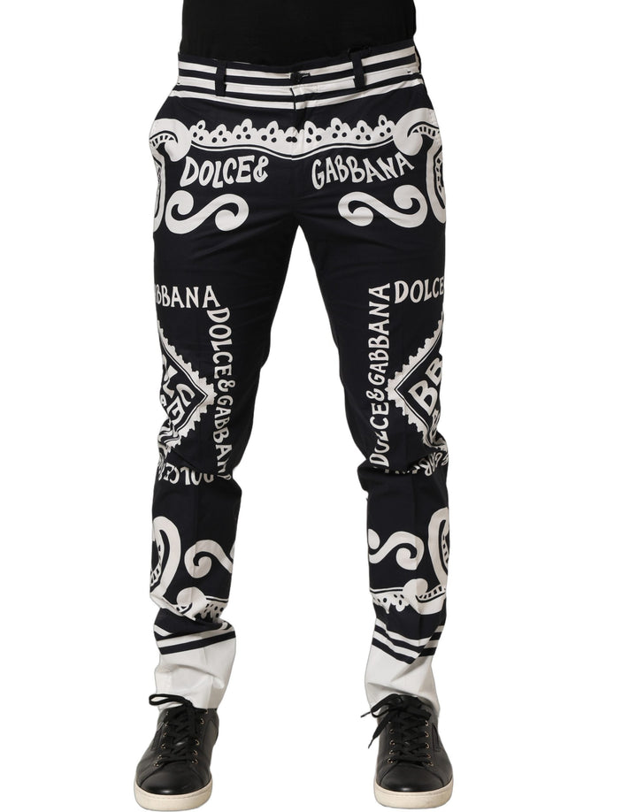 Dolce &amp; Gabbana Black Cotton Poplin Marinaprint Trouser Pants