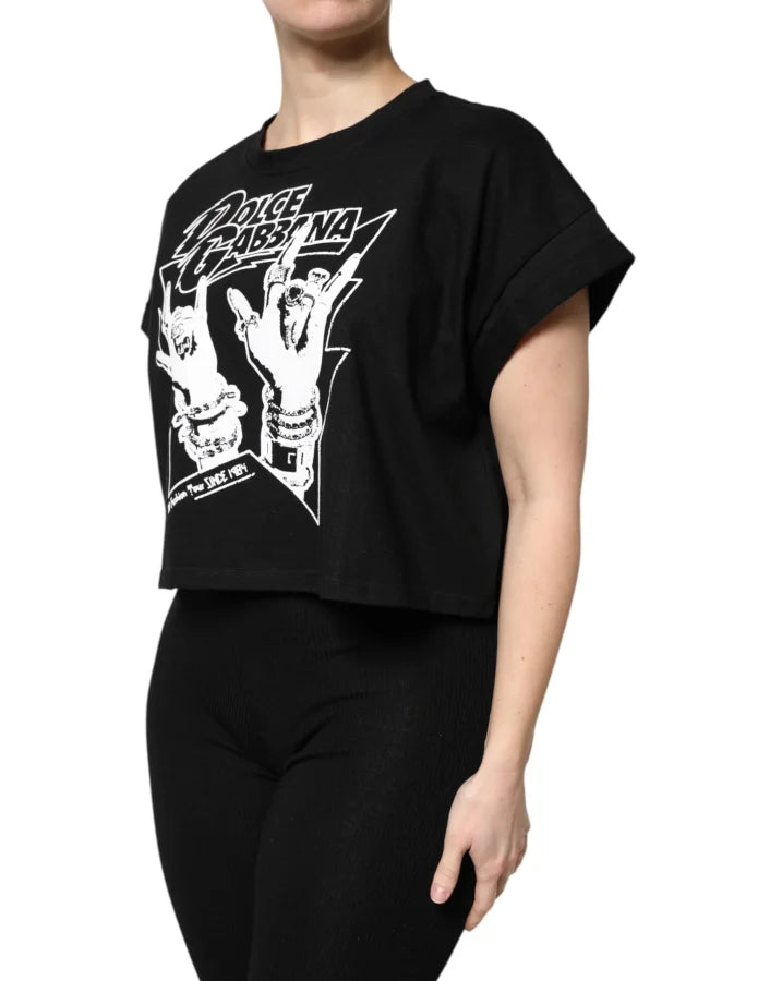 Dolce &amp; Gabbana Black Cotton Printed Short Sleeves T-shirt