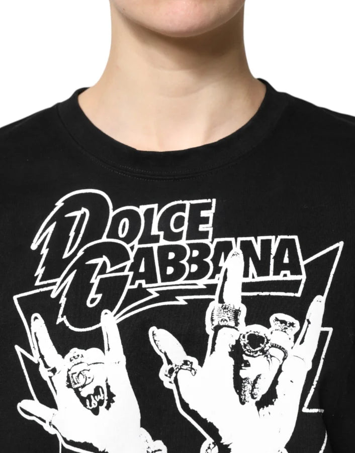 Dolce &amp; Gabbana Black Cotton Printed Short Sleeves T-shirt