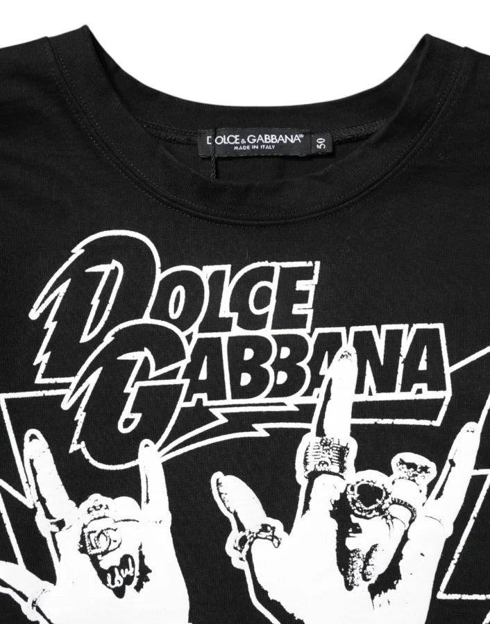 Dolce &amp; Gabbana Black Cotton Printed Short Sleeves T-shirt