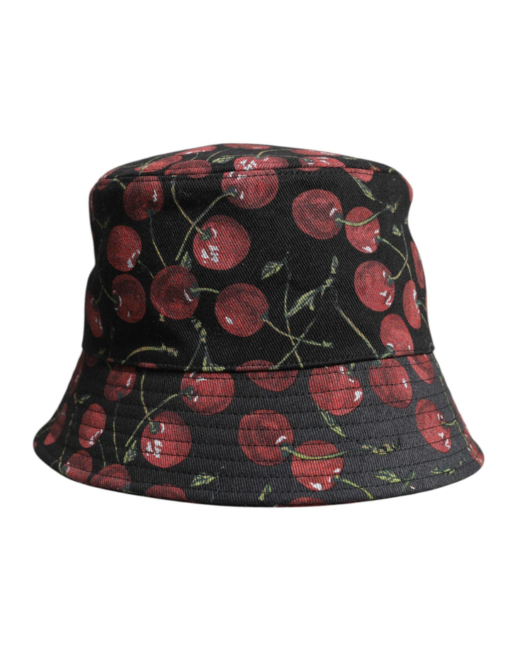 Dolce &amp; Gabbana Black Cotton Printed Wide Brim Bucket Hat