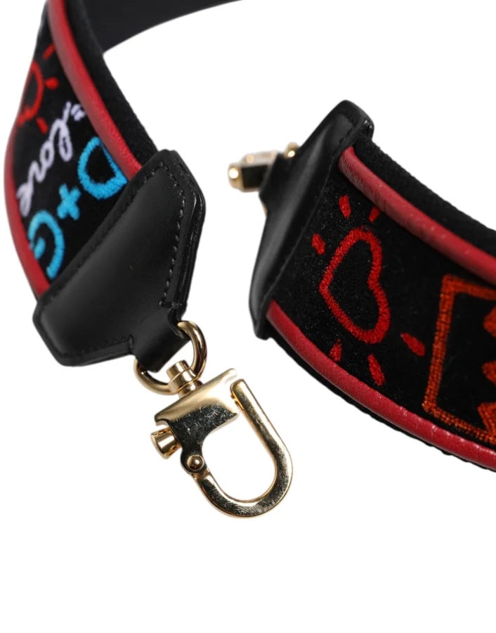 Dolce &amp; Gabbana Black Cotton Printed Women Bag Accessory Shoulder Strap