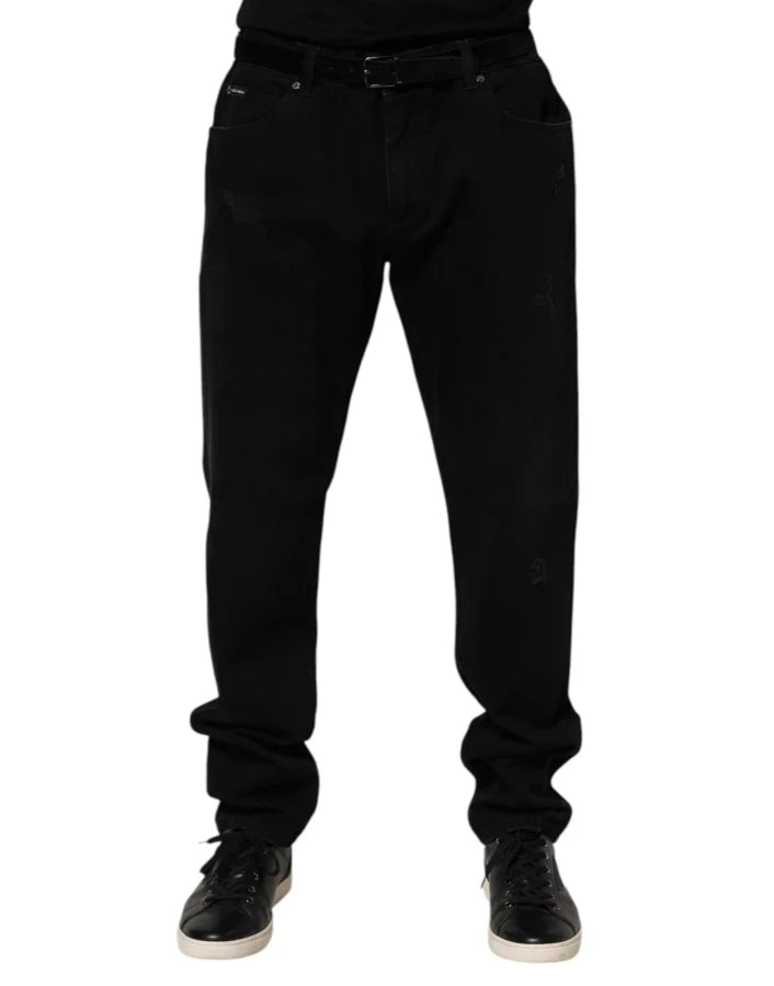 Dolce &amp; Gabbana Black Cotton Regular Denim Men Trouser Jeans