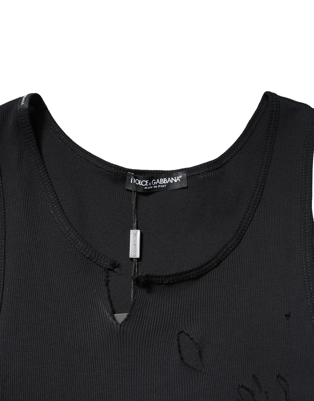 Dolce &amp; Gabbana Black Cotton Rip Style Sleeveless Men Tank T-shirt