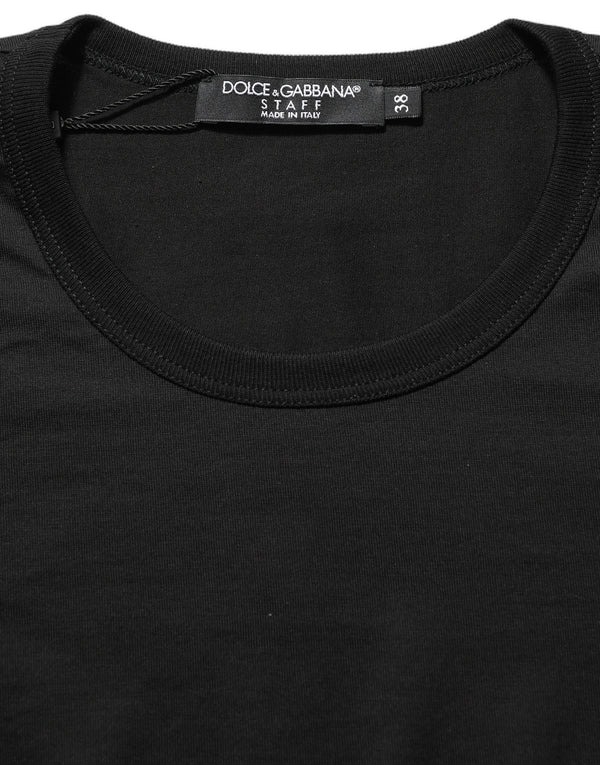 Dolce & Gabbana T-Shirts - Black Cotton Round Neck Short Sleeve T-shirt