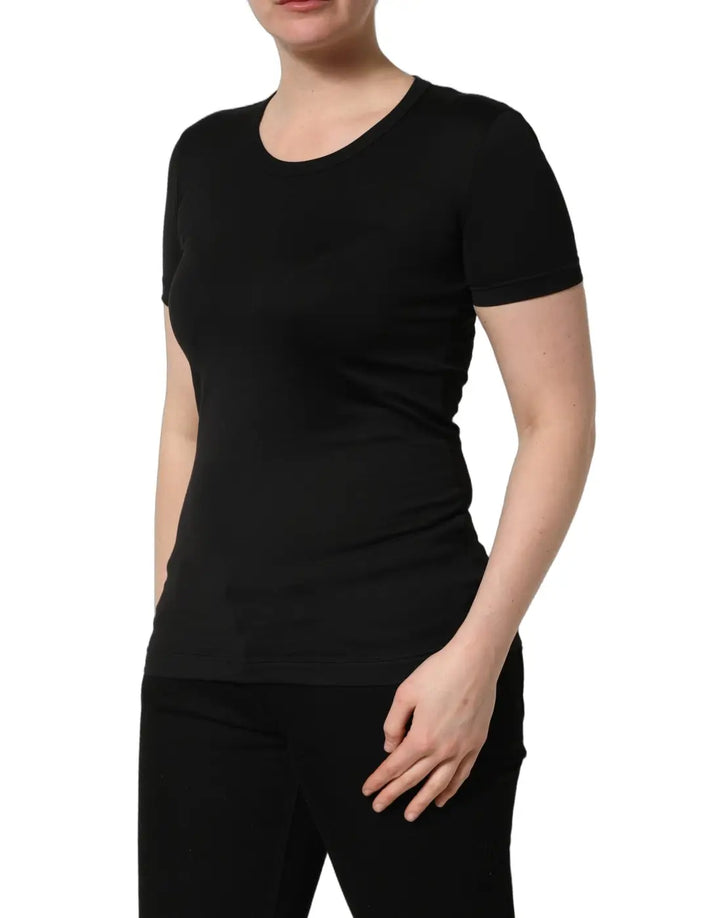 Dolce &amp; Gabbana Black Cotton Round Neck Short Sleeve T-shirt