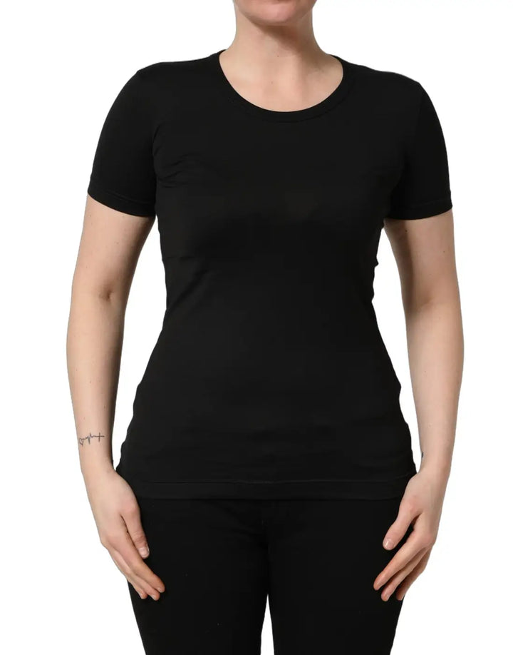 Dolce &amp; Gabbana Black Cotton Round Neck Short Sleeve T-shirt