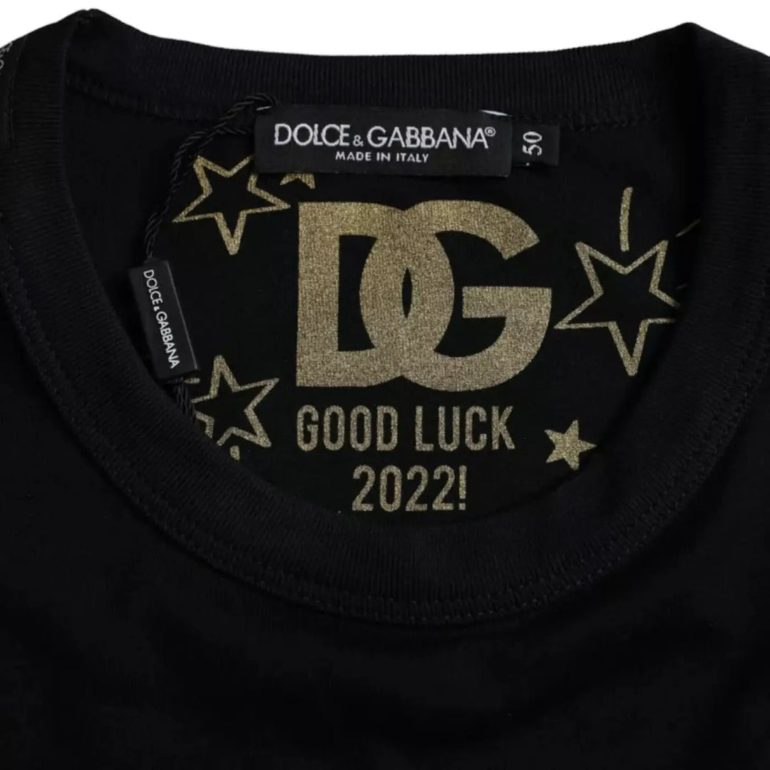 Dolce &amp; Gabbana Black Cotton Round Neck Short Sleeves Men T-shirt