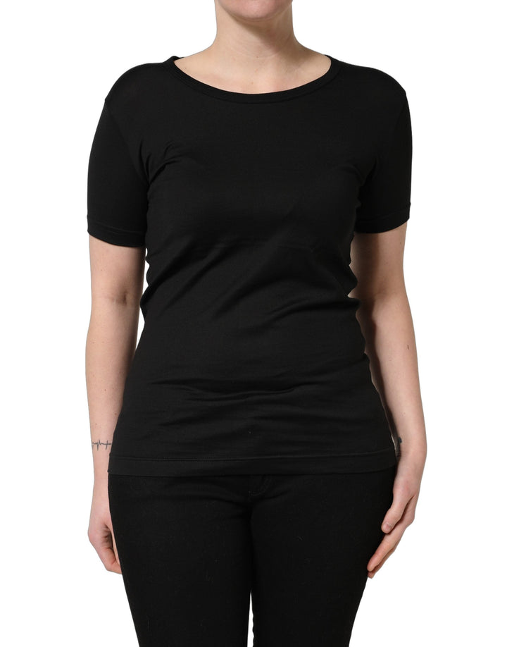 Dolce &amp; Gabbana T-Shirts - Black Cotton Round Neck Short Sleeves T-Shirt