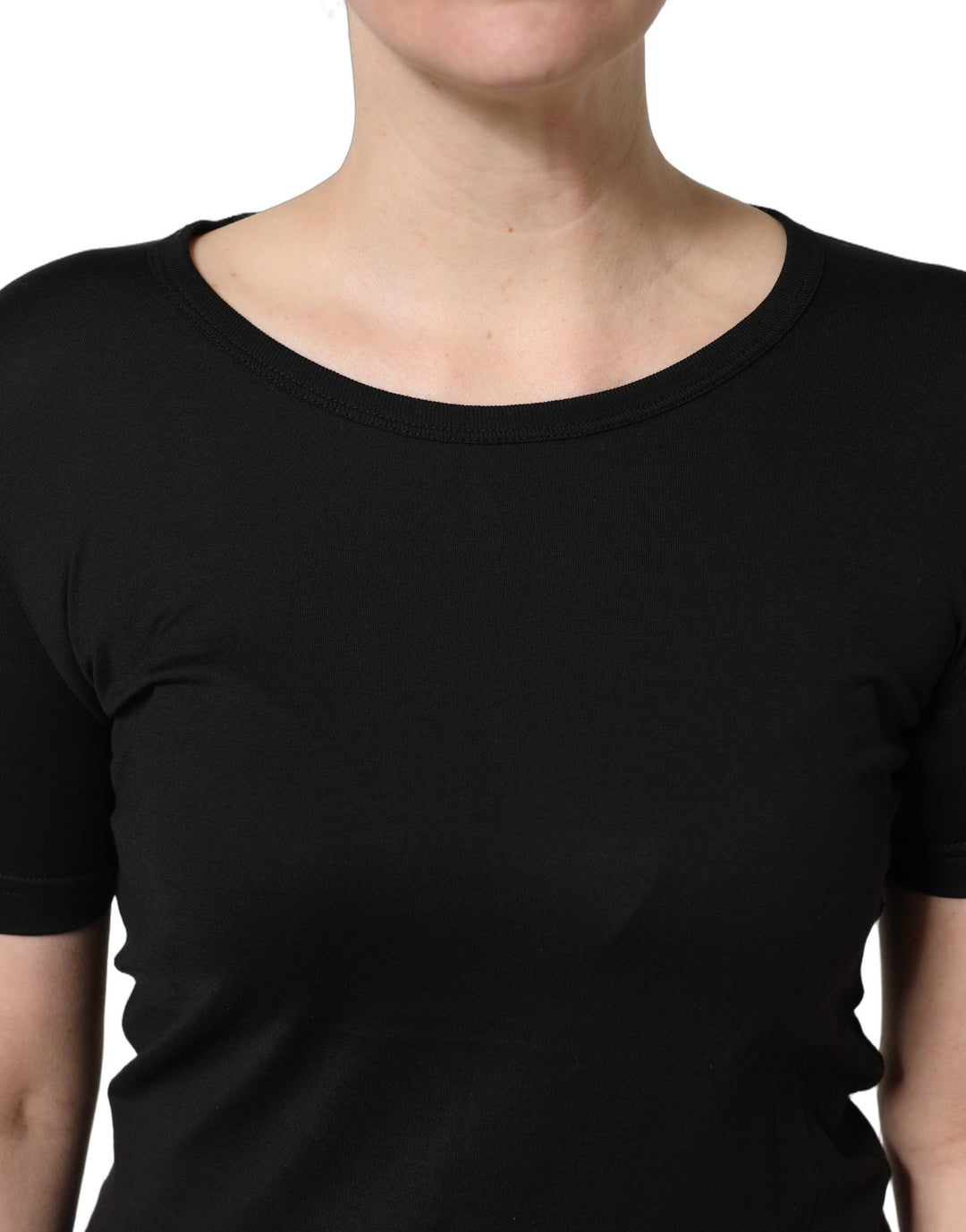 Dolce &amp; Gabbana T-Shirts - Black Cotton Round Neck Short Sleeves T-Shirt