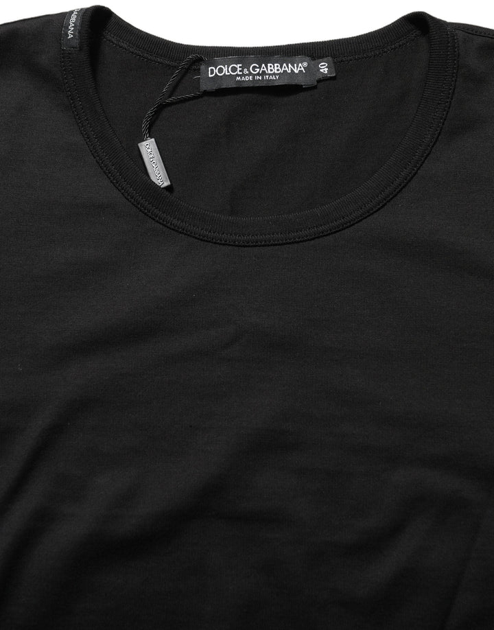 Dolce &amp; Gabbana T-Shirts - Black Cotton Round Neck Short Sleeves T-Shirt