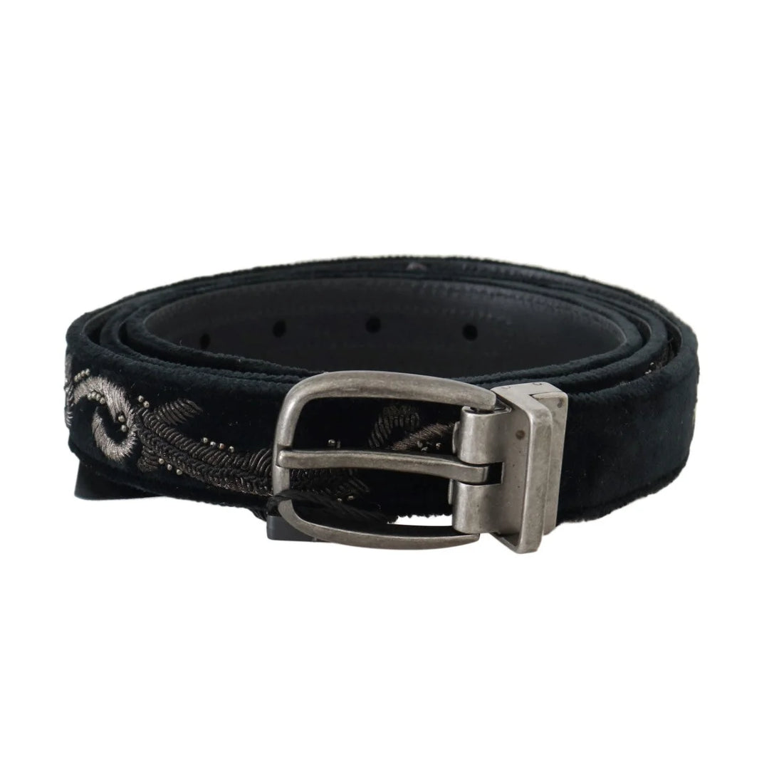Dolce & Gabbana Black Cotton Royal Bee Embroidery Belt