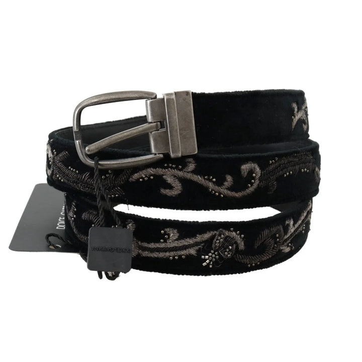 Dolce & Gabbana Black Cotton Royal Bee Embroidery Belt