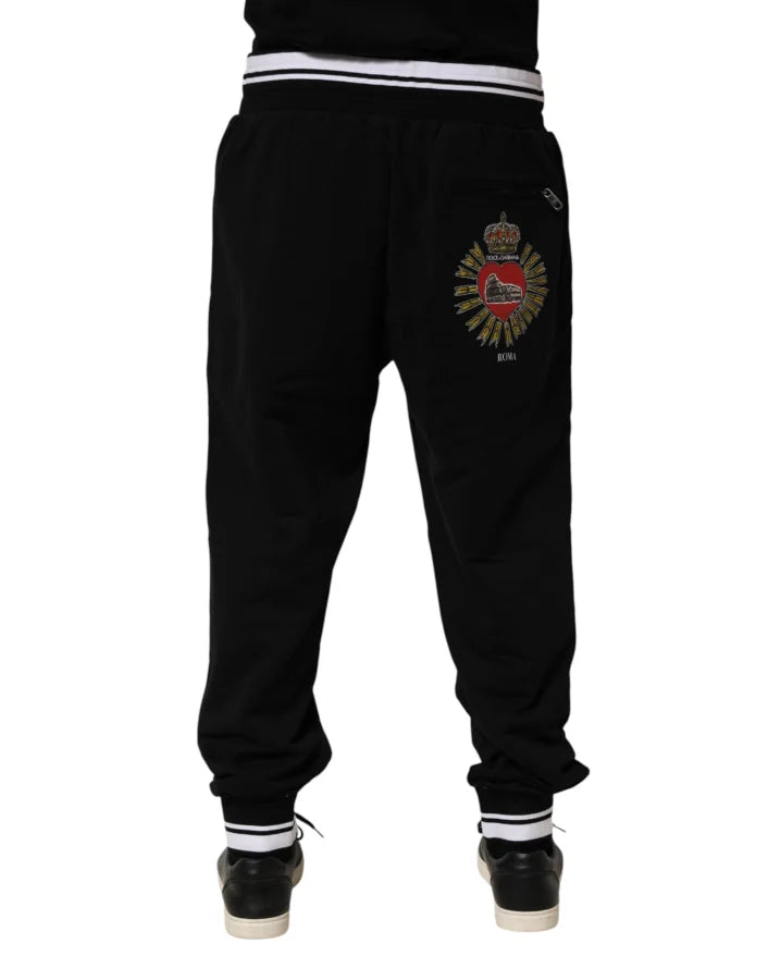 Dolce & Gabbana Black Cotton Sacred-Heart Men Jogger Pants