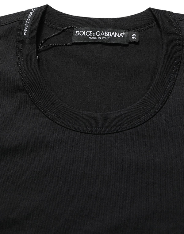 Dolce & Gabbana - Black Cotton Short Sleeves Crew Neck T-shirt