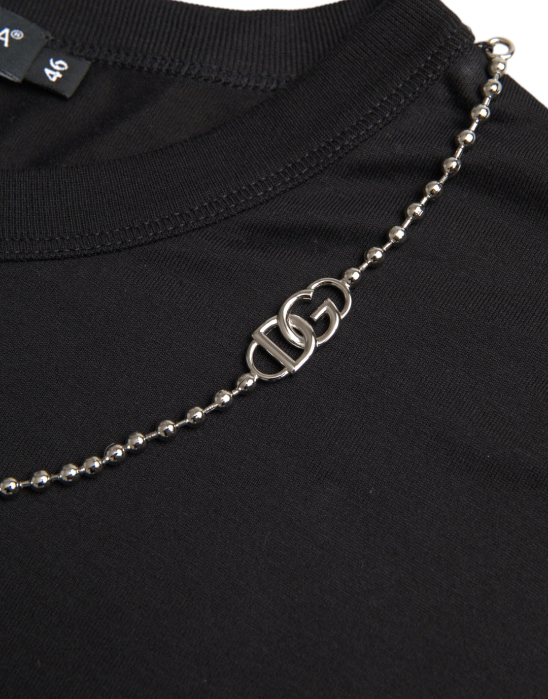 Dolce &amp; Gabbana Black Cotton Silver Chain Short Sleeve T-shirt