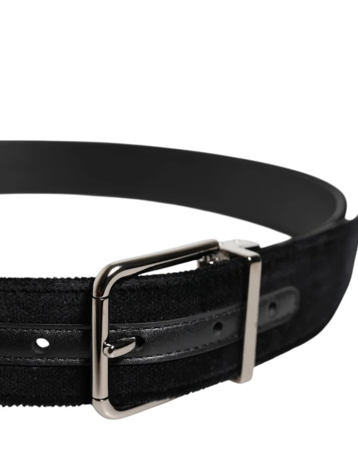 Dolce & Gabbana Black Cotton Silver Metal Buckle Belt