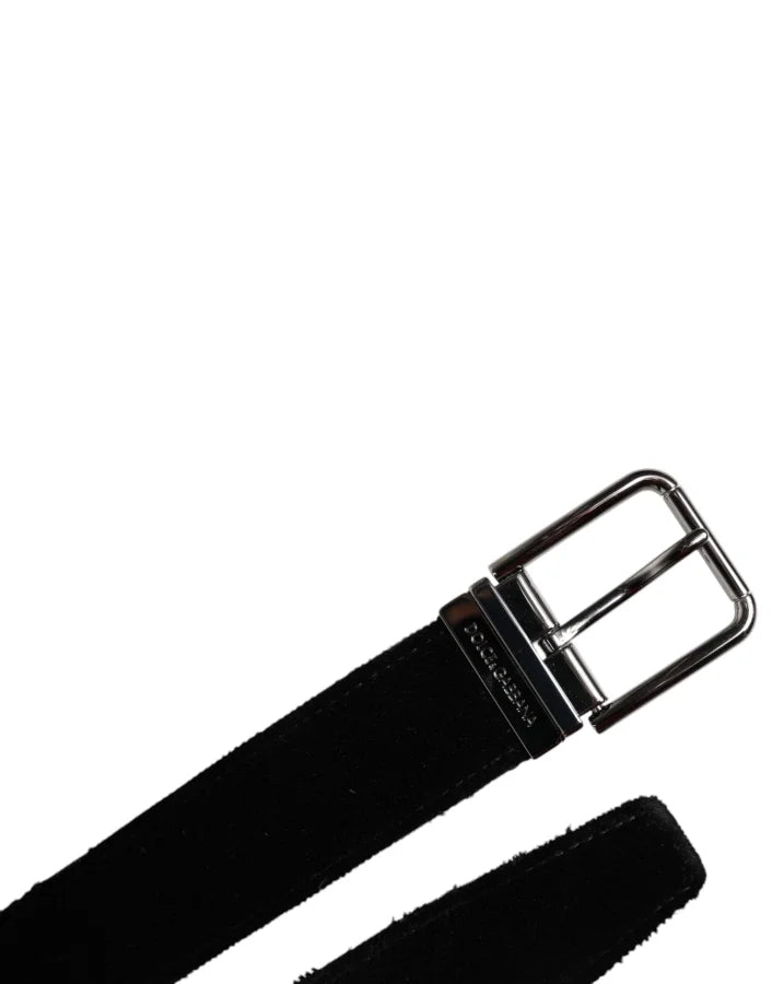 Dolce &amp; Gabbana Black Cotton Silver Tone Metal Buckle Belt