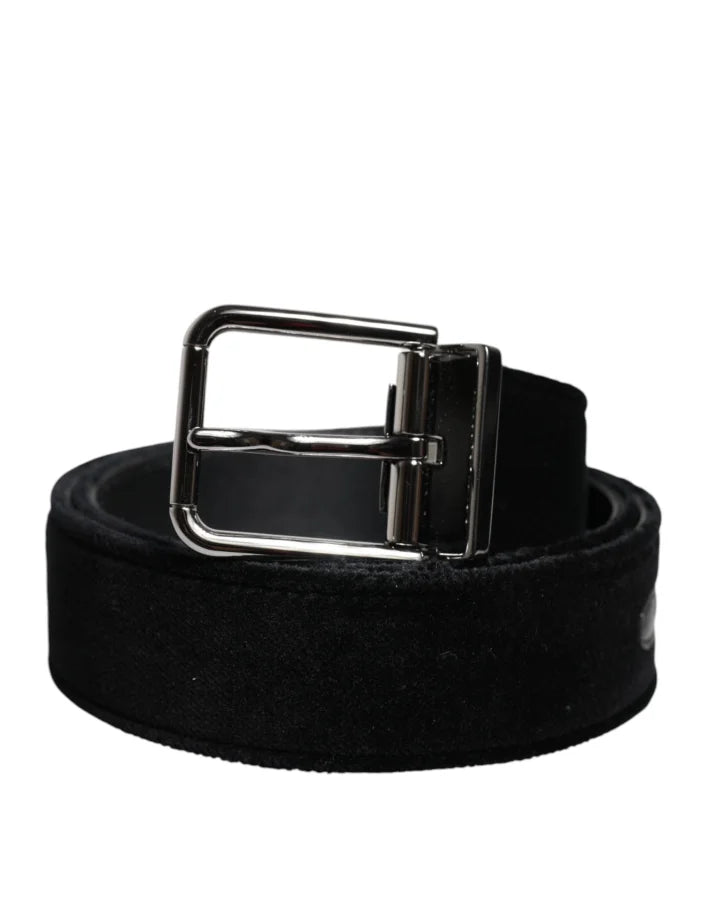 Dolce &amp; Gabbana Black Cotton Silver Tone Metal Buckle Belt