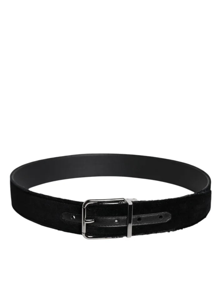 Dolce &amp; Gabbana Black Cotton Silver Tone Metal Buckle Belt