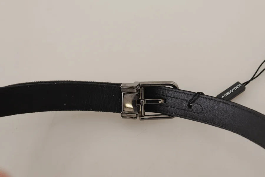 Dolce &amp; Gabbana Black Cotton Silver Tone Metal Buckle Belt