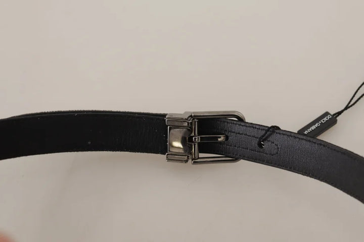 Dolce &amp; Gabbana Black Cotton Silver Tone Metal Buckle Belt