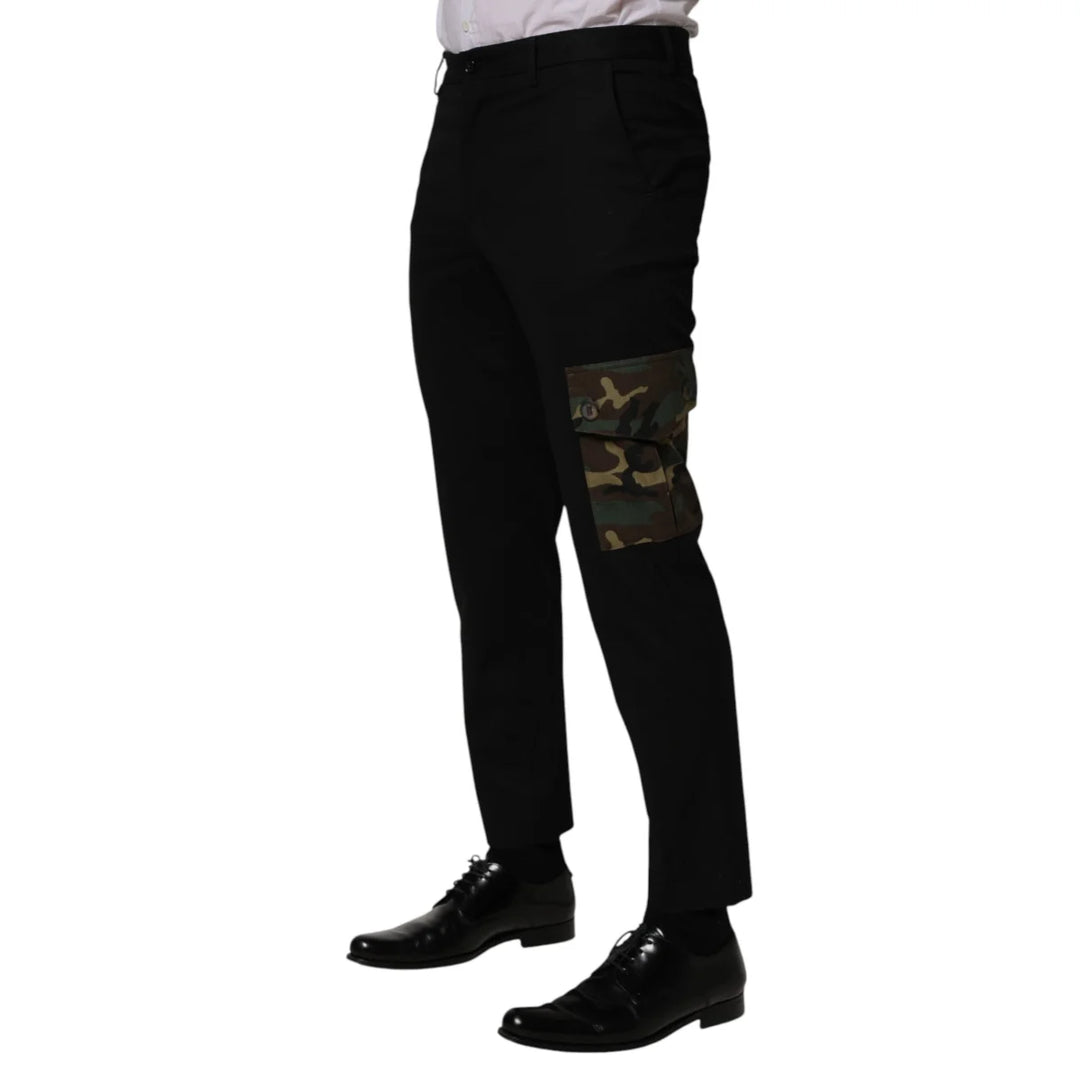 Dolce &amp; Gabbana Black Cotton Skinny Dress Cargo Trouser Pants