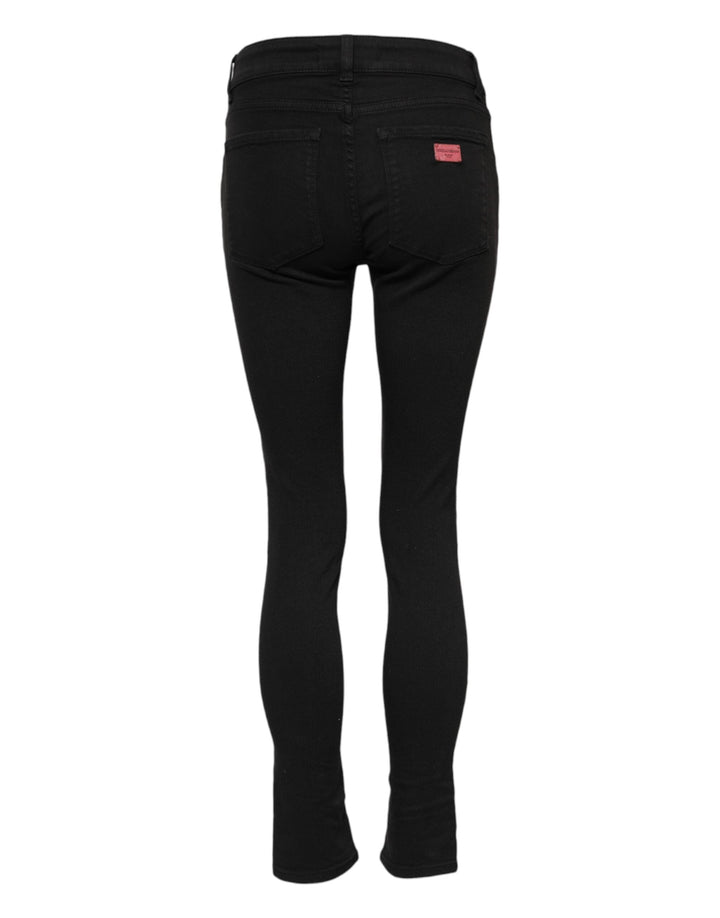Dolce &amp; Gabbana Black Cotton Skinny Mid Waist Denim Jeans
