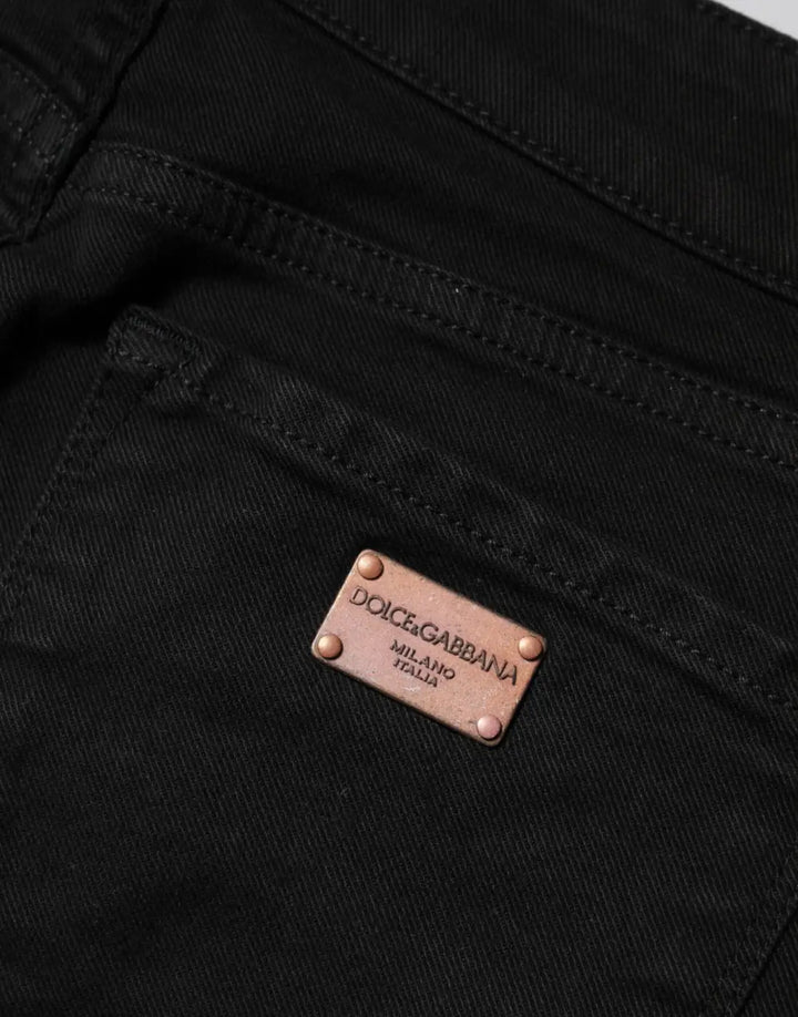 Dolce &amp; Gabbana Black Cotton Skinny Mid Waist Denim Jeans