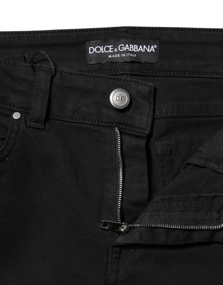 Dolce &amp; Gabbana Black Cotton Skinny Mid Waist Denim Jeans