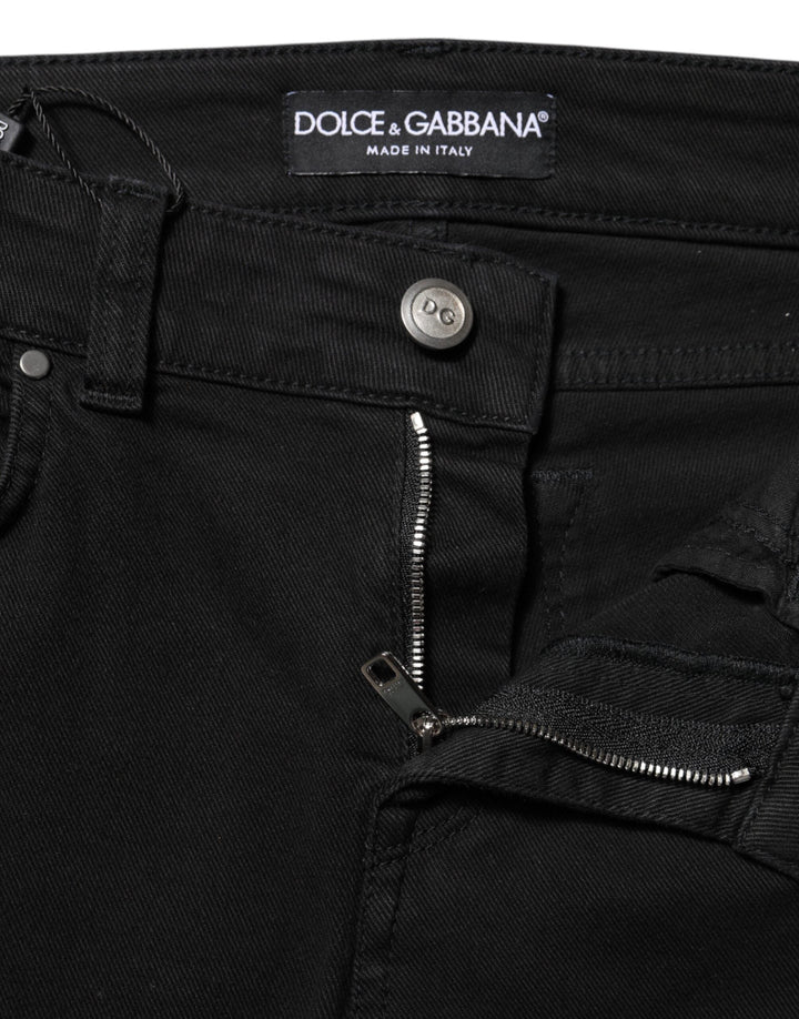 Dolce &amp; Gabbana Black Cotton Skinny Mid Waist Denim Jeans