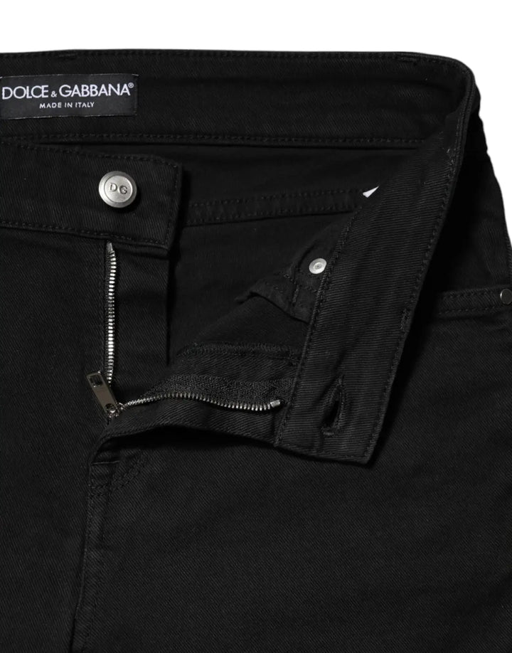 Dolce &amp; Gabbana Black Cotton Skinny Mid Waist Denim Jeans