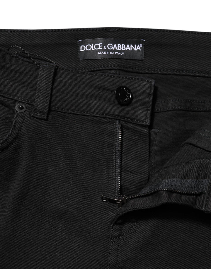 Dolce &amp; Gabbana Black Cotton Skinny Mid Waist Denim Jeans