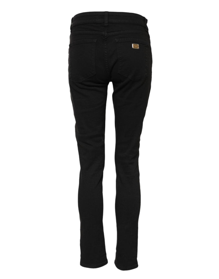 Dolce &amp; Gabbana Black Cotton Skinny Mid Waist Denim Jeans