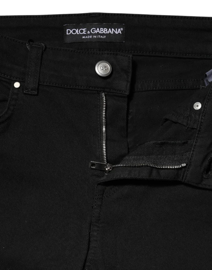 Dolce &amp; Gabbana Black Cotton Skinny Mid Waist Denim Jeans