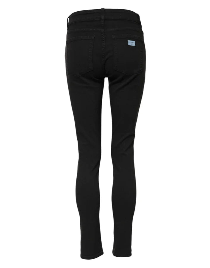 Dolce &amp; Gabbana Black Cotton Skinny Mid Waist Denim Jeans