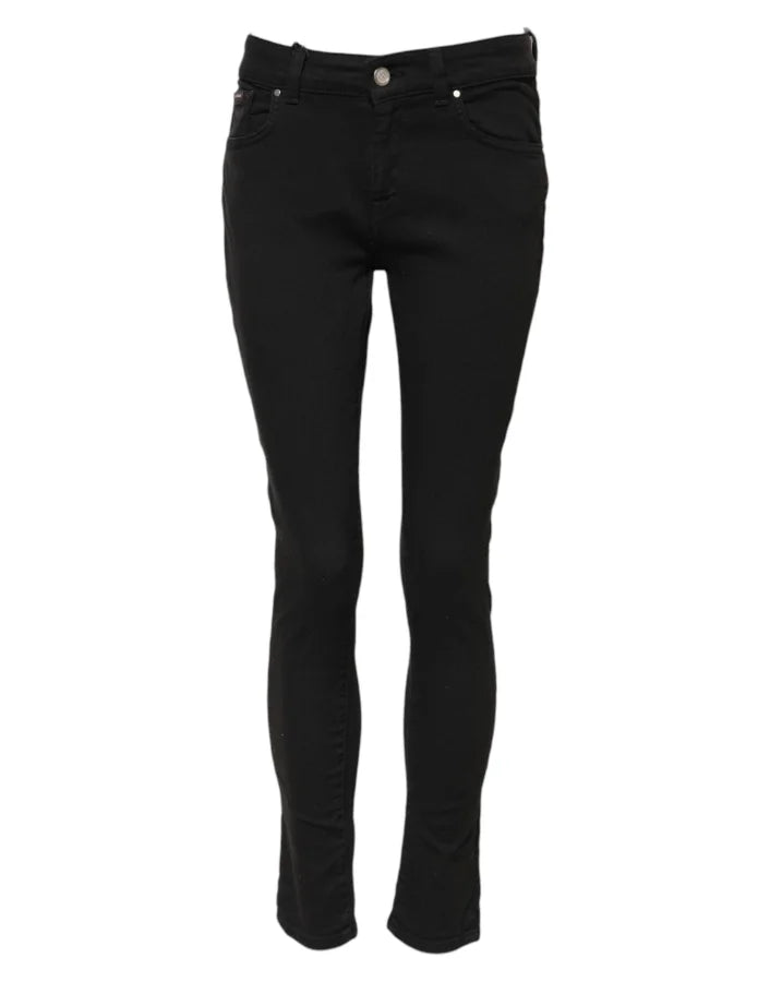 Dolce &amp; Gabbana Black Cotton Skinny Mid Waist Denim Jeans