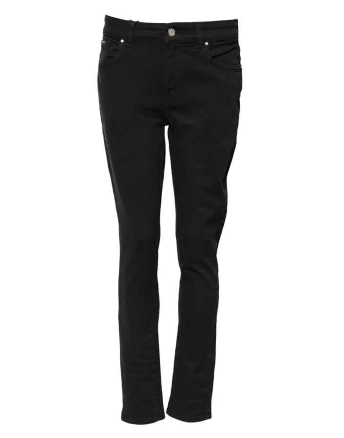 Dolce &amp; Gabbana Black Cotton Skinny Mid Waist Denim Jeans