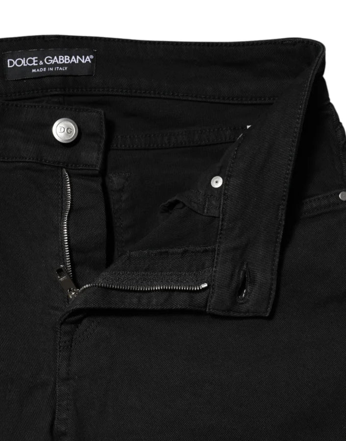 Dolce &amp; Gabbana Black Cotton Skinny Mid Waist Denim Jeans