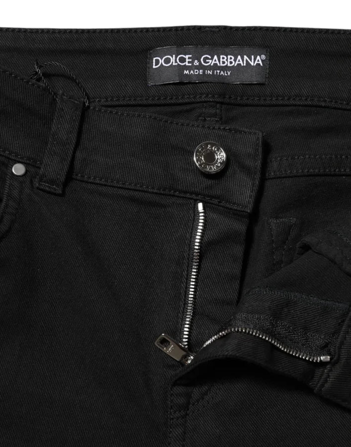 Dolce &amp; Gabbana Black Cotton Skinny Mid Waist Denim Jeans