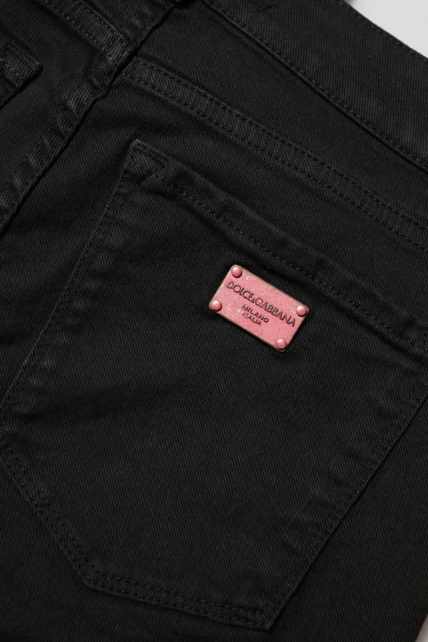 Dolce &amp; Gabbana Black Cotton Skinny Mid Waist Denim Jeans
