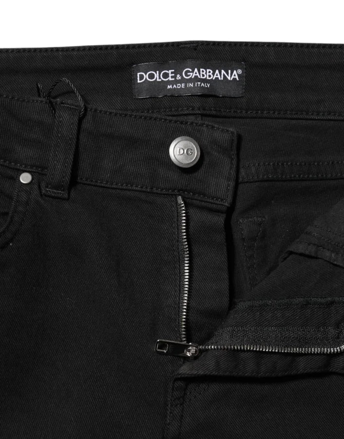 Dolce &amp; Gabbana Black Cotton Skinny Mid Waist Denim Jeans