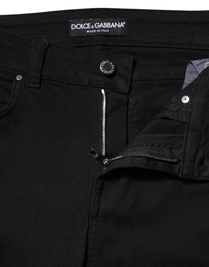 Dolce &amp; Gabbana Black Cotton Skinny Mid Waist Denim Jeans