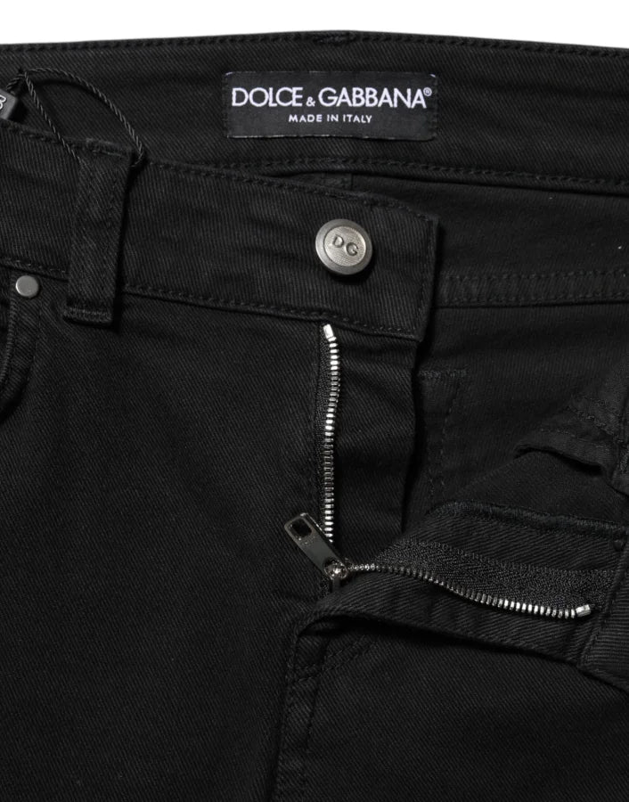 Dolce &amp; Gabbana Black Cotton Skinny Mid Waist Denim Jeans